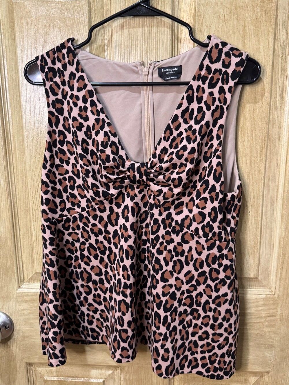 Kate Spade New York Animal Print Top Womens Size 12 Leopard Bow Sleeveless